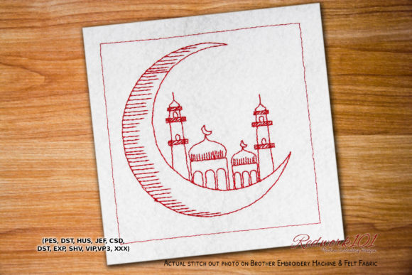 Crescent Moon with Mosque Redwork: A Design Review for Boutique Embroidery