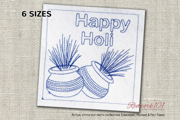 Holi Colorful Pots Redwork Review for Apparel Projects