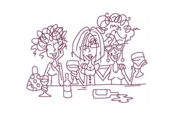 Wine Friends Embroidery Design