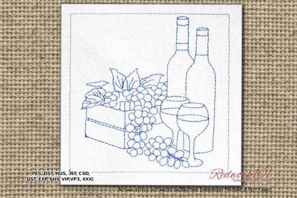 Wine with Grapes Redwork for Seasonal Embroidery Projects